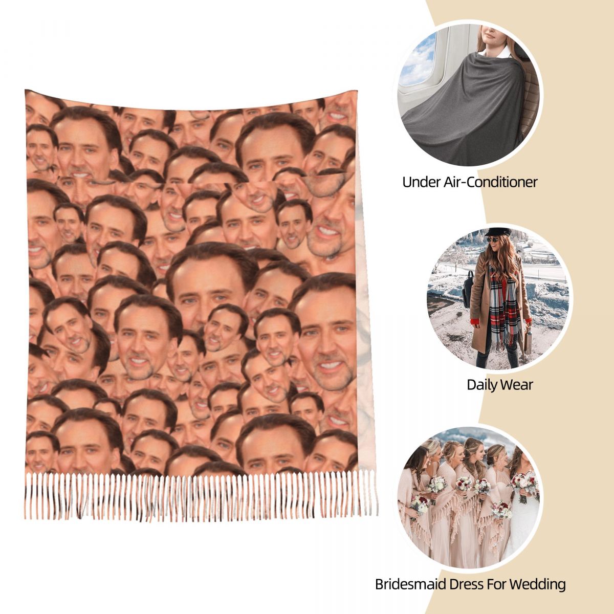 Nicolas Cage Meme Face Chal Wr - Pashmina Wrap Large reseña y precio